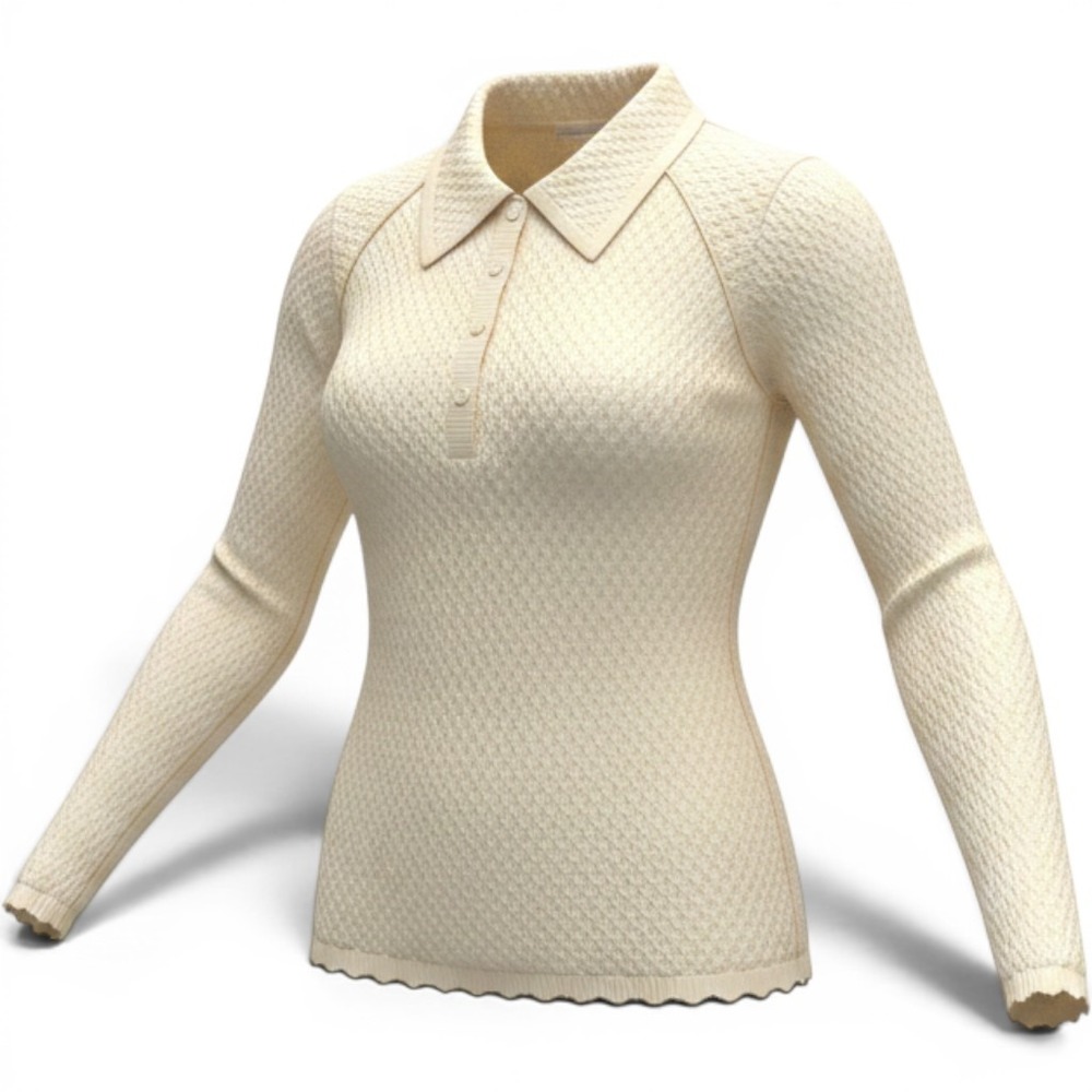 DOEN Speranza Henley Pointelle Knit Polo Sweater Long Sleeve Top Medium